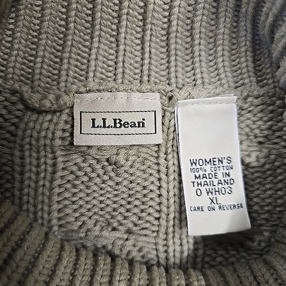 LL Bean Womens Cable Knit Sweater Size XL Sage Green Turtleneck - Picture 2 of 7